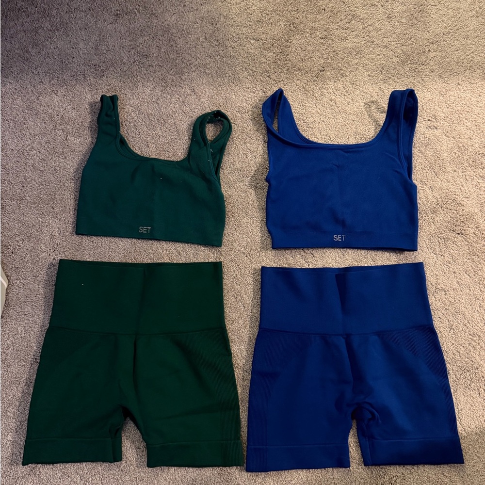 Set Active biker shorts sets - Blue and Green. Amazon biker shorts set brown